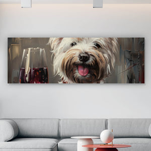 Spannrahmenbild Weißer Terrier mit Weinglas Panorama