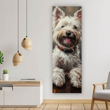 Lade das Bild in den Galerie-Viewer, Spannrahmenbild Weißer Terrier mit Weinglas Panorama Hoch
