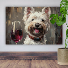 Lade das Bild in den Galerie-Viewer, Poster Weißer Terrier mit Weinglas Querformat
