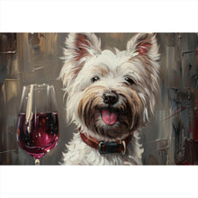 Lade das Bild in den Galerie-Viewer, Poster Weißer Terrier mit Weinglas Querformat
