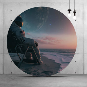 Aluminiumbild gebürstet Weltraum Sonnenuntergang am Strand Kreis