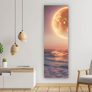 Leinwandbild Weltraum Sonnenuntergang am Strand Panorama Hoch