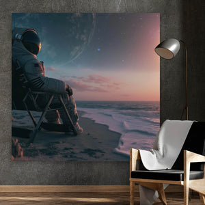 Spannrahmenbild Weltraum Sonnenuntergang am Strand Quadrat