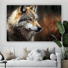 Lade das Bild in den Galerie-Viewer, Acrylglasbild Portrait eines ausdrucksstarken Wolfes Querformat
