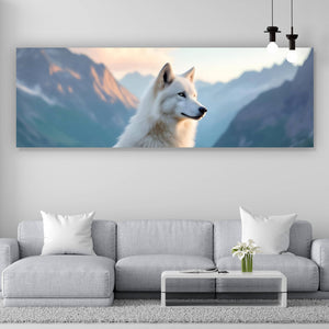 Leinwandbild Wolf majestätisch mit Berglandschaft Panorama