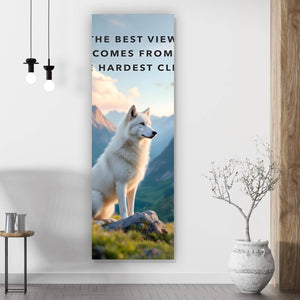 Spannrahmenbild Wolf majestätisch mit Berglandschaft Panorama Hoch