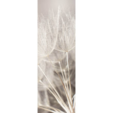 Lade das Bild in den Galerie-Viewer, Aluminiumbild gebürstet Zarte Pusteblume mit Rauhreif in Pastelltönen Panorama Hoch
