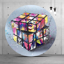 Lade das Bild in den Galerie-Viewer, Aluminiumbild gebürstet Zauberwürfel Pop Art No.2 Kreis
