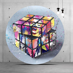 Aluminiumbild gebürstet Zauberwürfel Pop Art No.2 Kreis