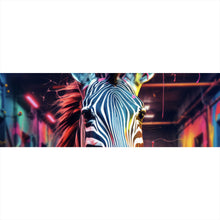 Lade das Bild in den Galerie-Viewer, Aluminiumbild gebürstet Zebra in bunter surrealer Umgebung Panorama
