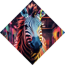 Lade das Bild in den Galerie-Viewer, Acrylglasbild Zebra in bunter surrealer Umgebung Raute
