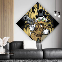 Lade das Bild in den Galerie-Viewer, Poster Zeichentrick Ente mit Geld und Pistole Raute
