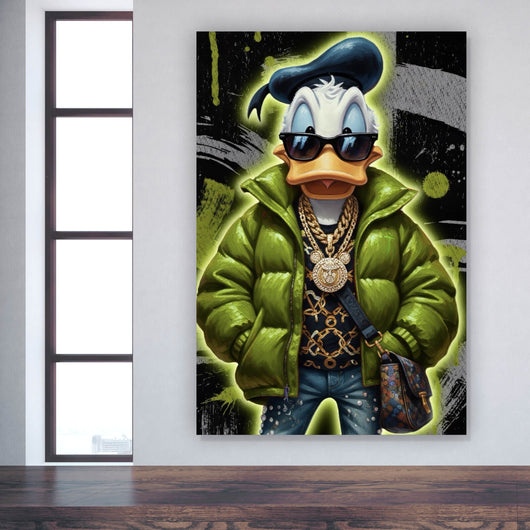 Spannrahmenbild Zeichentrickfigur Fashion mit Sonnenbrille und Jacke No.1 Hochformat