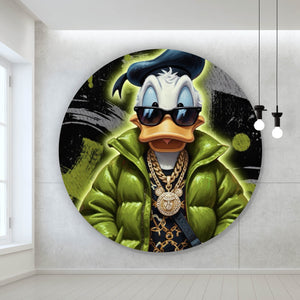 Aluminiumbild gebürstet Zeichentrickfigur Fashion mit Sonnenbrille und Jacke No.1 Kreis