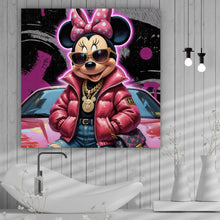 Lade das Bild in den Galerie-Viewer, Aluminiumbild gebürstet Zeichentrickfigur Fashion mit Sonnenbrille und Jacke No.4 Quadrat
