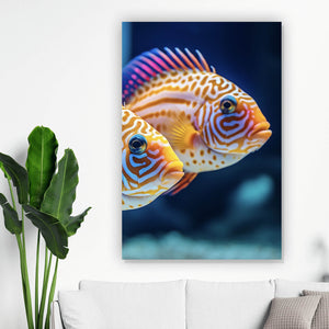 Poster Zwei bunte Fische im klaren Wasser Hochformat