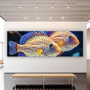 Poster Zwei bunte Fische im klaren Wasser Panorama