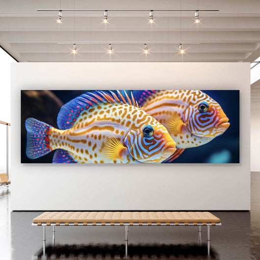 Leinwandbild Zwei bunte Fische im klaren Wasser Panorama