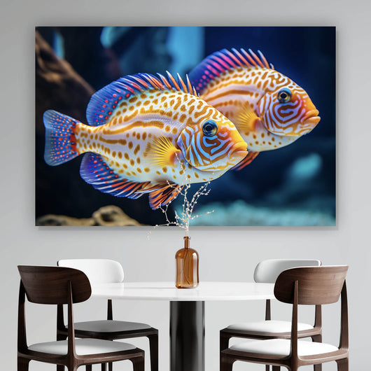 Poster Zwei bunte Fische im klaren Wasser Querformat