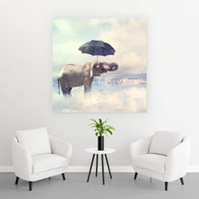 Lade das Bild in den Galerie-Viewer, Aluminiumbild gebürstet Elefant mit Regenschirm Quadrat
