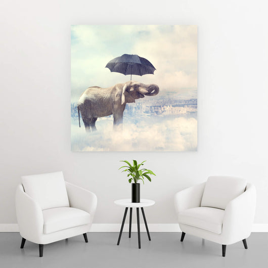 Leinwandbild Elefant mit Regenschirm Quadrat