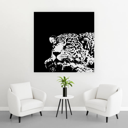 Aluminiumbild Leopard in Schwarz Weiß Quadrat