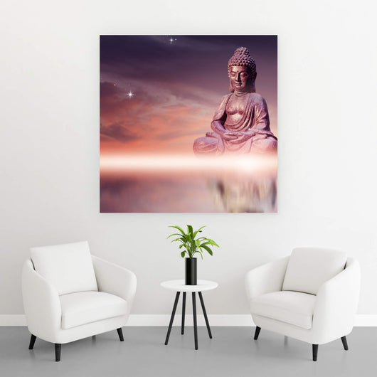 Aluminiumbild gebürstet Buddha unterm Sternenhimmel Quadrat