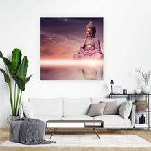 Lade das Bild in den Galerie-Viewer, Aluminiumbild gebürstet Buddha unterm Sternenhimmel Quadrat
