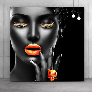 Poster Orangene Lippen No. 2 Quadrat