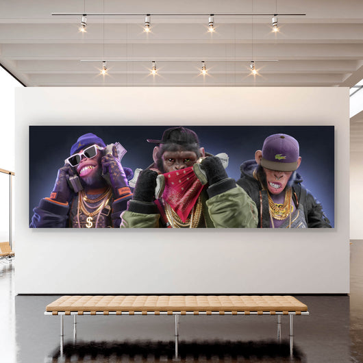 Leinwandbild 3 Gangster Affen Digital Art Panorama