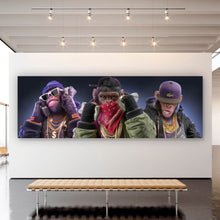 Lade das Bild in den Galerie-Viewer, Aluminiumbild gebürstet 3 Gangster Affen Digital Art Panorama
