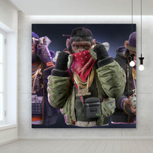 Lade das Bild in den Galerie-Viewer, Aluminiumbild gebürstet 3 Gangster Affen Digital Art Quadrat

