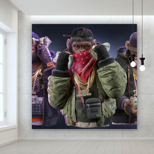Aluminiumbild gebürstet 3 Gangster Affen Digital Art Quadrat
