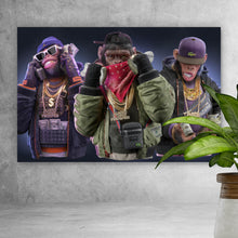 Lade das Bild in den Galerie-Viewer, Leinwandbild 3 Gangster Affen Digital Art Querformat
