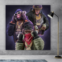 Lade das Bild in den Galerie-Viewer, Aluminiumbild gebürstet 3 Gangster Affen No.1 Digital Art Quadrat
