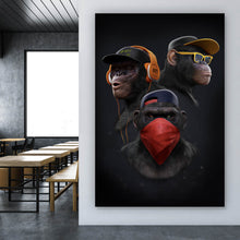Lade das Bild in den Galerie-Viewer, Leinwandbild 3 weise Affen 3 wise monkeys Gangster Hochformat
