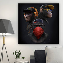 Lade das Bild in den Galerie-Viewer, Aluminiumbild gebürstet 3 weise Affen 3 wise monkeys Gangster Quadrat

