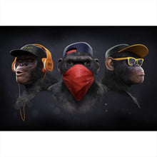 Lade das Bild in den Galerie-Viewer, Aluminiumbild gebürstet 3 weise Affen 3 wise monkeys Gangster Querformat
