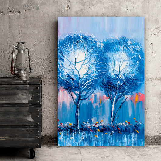 Leinwandbild Abstrakte Blaue Bäume Hochformat
