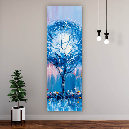 Spannrahmenbild Abstrakte Blaue Bäume Panorama Hoch