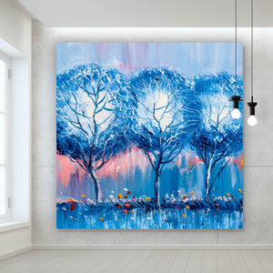 Aluminiumbild gebürstet Abstrakte Blaue Bäume Quadrat