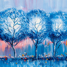 Lade das Bild in den Galerie-Viewer, Leinwandbild Abstrakte Blaue Bäume Quadrat
