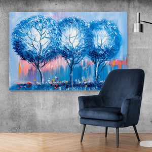 Aluminiumbild gebürstet Abstrakte Blaue Bäume Querformat