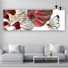 Lade das Bild in den Galerie-Viewer, Aluminiumbild Abstrakte Blüten Rot mit Gold Panorama
