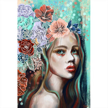 Lade das Bild in den Galerie-Viewer, Poster Abstrakte Frau im Blumenmeer Hochformat
