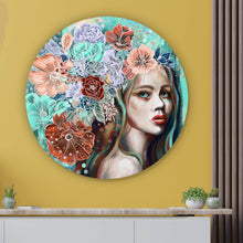 Lade das Bild in den Galerie-Viewer, Aluminiumbild Abstrakte Frau im Blumenmeer Kreis
