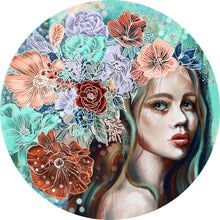 Lade das Bild in den Galerie-Viewer, Aluminiumbild Abstrakte Frau im Blumenmeer Kreis

