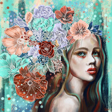 Lade das Bild in den Galerie-Viewer, Spannrahmenbild Abstrakte Frau im Blumenmeer Quadrat
