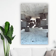 Lade das Bild in den Galerie-Viewer, Aluminiumbild gebürstet Abstrakte geometrische Beton Würfel Hochformat
