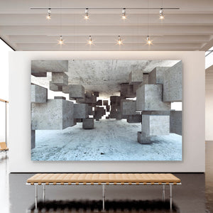 Aluminiumbild gebürstet Abstrakte geometrische Beton Würfel Querformat